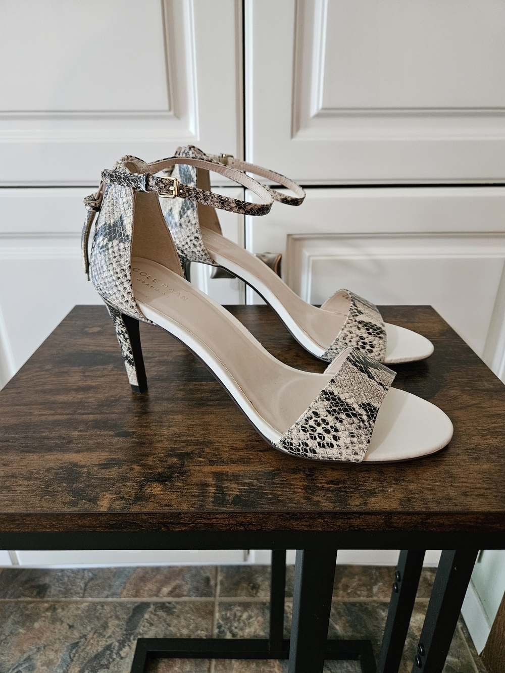 Cole Haan Clara Snake Leather Ankle Strap High Heels Y2k 90s Minimalist Workwear